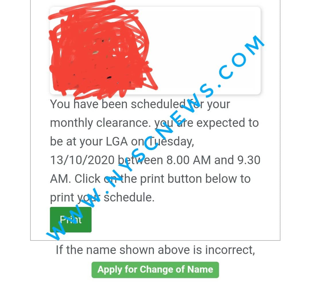 NYSC Monthly Clearance Schedule Is Out