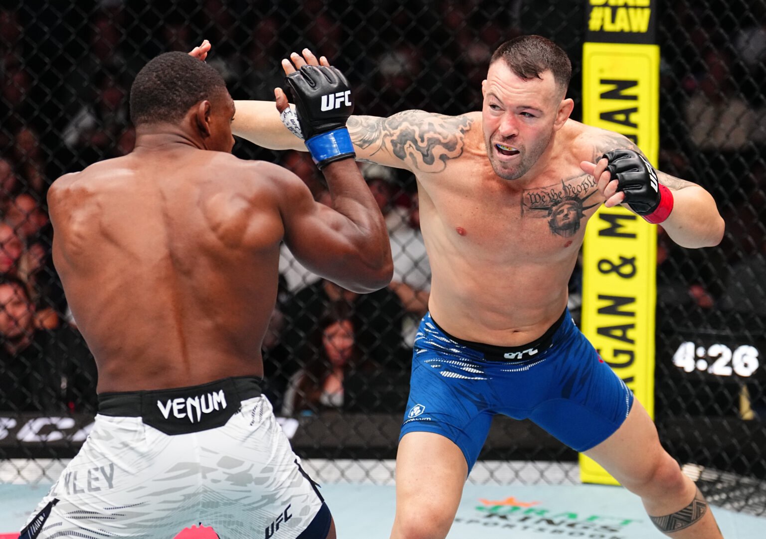 Colby Covington throws a punch at Joaquin Buckley during their fight at UFC Tampa