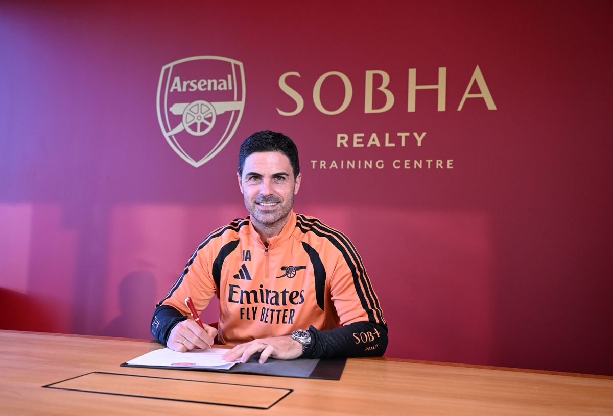 Mikel Arteta at Sobha Realty Training Centre on October 07, 2026 in London Colney, England. 