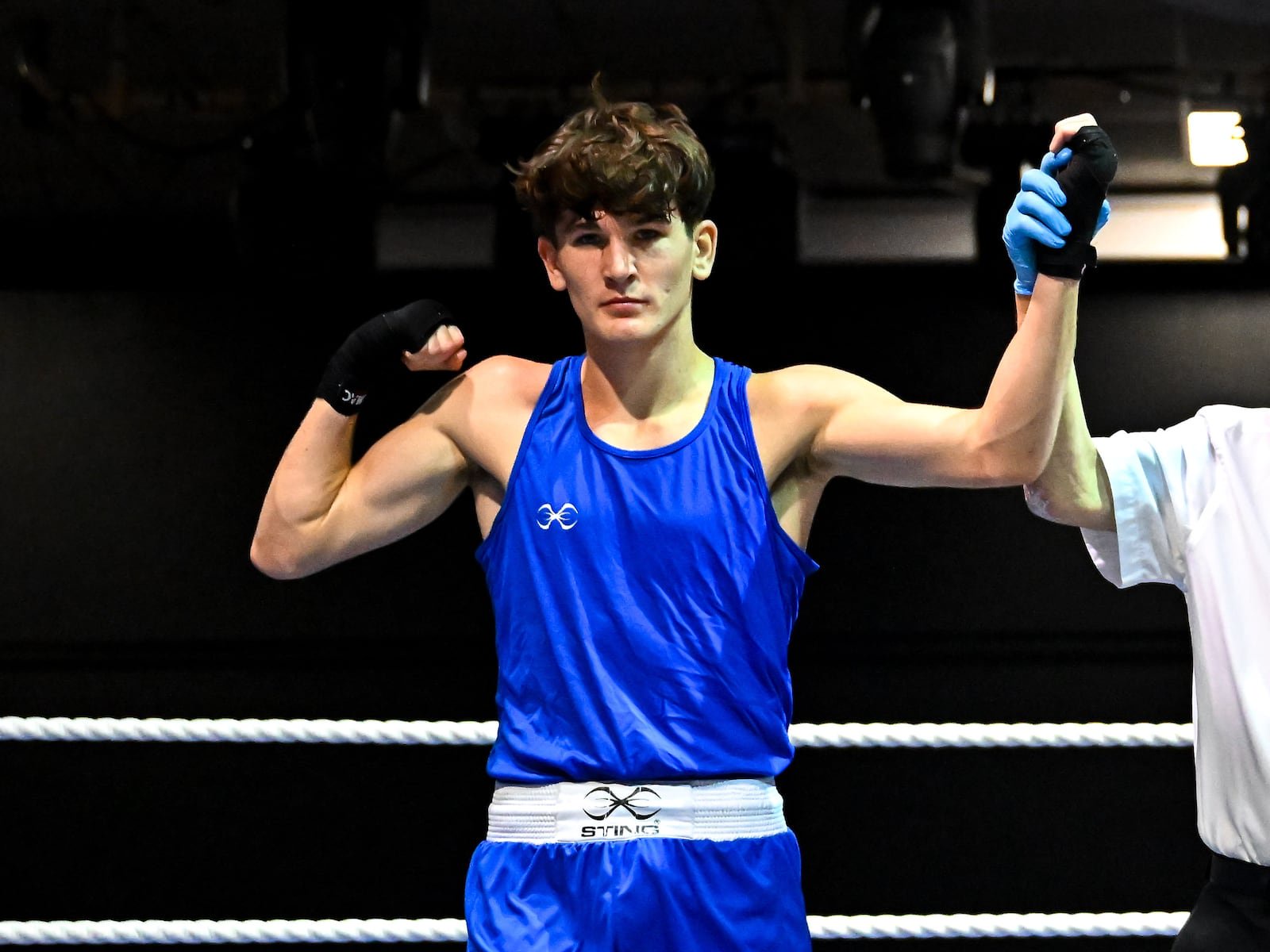 Jason Donoghue won by the narrowest margin, earning a closely contested 3-2 split decision over Kazakhstan’s Akzhurek Kalabay. Photograph: Sportsfile