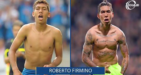 Roberto Firmino before and after getting a tattoo 