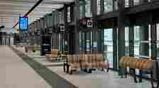Cardiff bus station inside showing benches