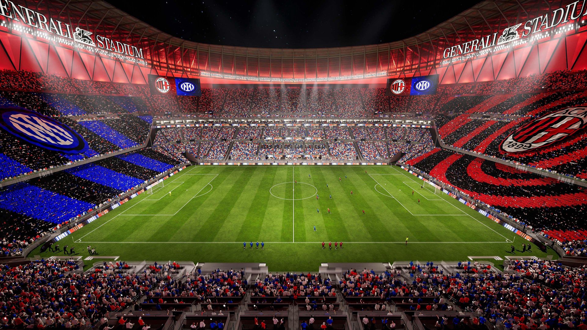 An interior graphic design of the planned Generali Stadium in Milan, Italy, which will be shared by AC Milan and Inter