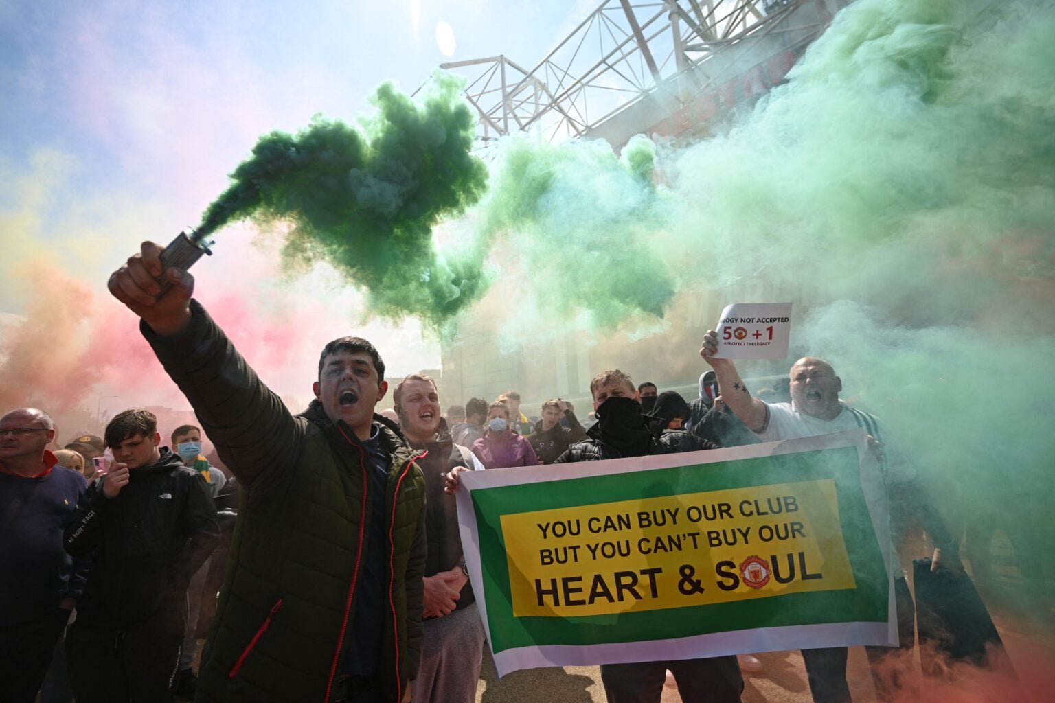 Manchester United fans protest the Glazer family's ownership in wake of plot to join European Super League