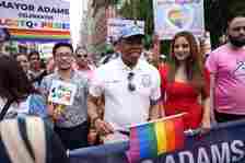 Mayor Eric Adams and NY Assemblywoman Jenifer Rajkumar at the pride parade.