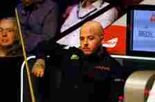 Luca Brecel during his match against David Gilbert (not pictured) on day one of the Cazoo World Snooker Championship at the Crucible Theatre
