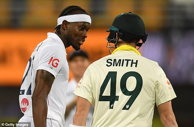 Archer (left) and Steve Smith (right) clashed at the end of England's defeat at The Gabba, after the Aussie skipper noted that the England star had been bowling faster in the second innings