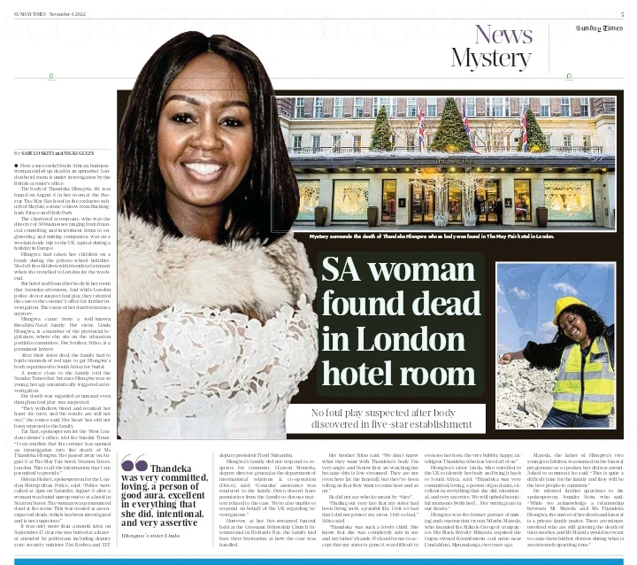 South African: Thandeka Hlongwa Death - Woman Found Dead In Five-Star-London Hotel 