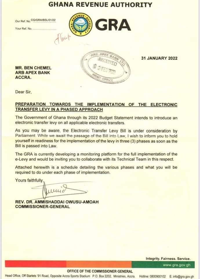 Ghana Revenue Authority letter