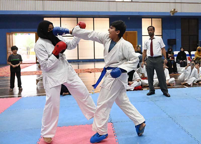 Taekwondo players in action during the Inter-District Karate and Taekwondo Championship organized by the Divisional Sports Office.