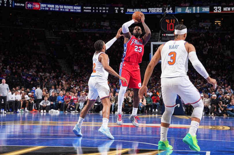 LeBron James dominated on both ends of the floor as the 76ers secured a second win over the Knicks in the 2026-27 NBA season