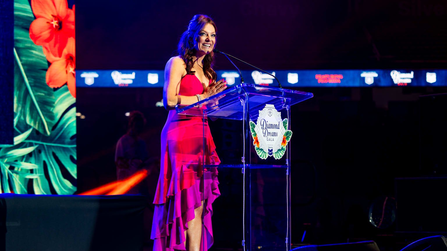 Astros in-game reporter Julia Morales addresses attendees at the Diamond Dreams Gala. (credit: Houston Astros)