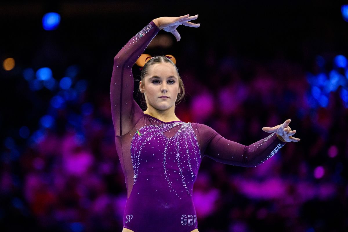 ROTTERDAM, NETHERLANDS - OCTOBER 19: Abigail Martin of Great Britain competes on the floor during the Women's Qualifications on day three of the Artistic Gymnastics World Championships Rotterdam 2026 at Ahoy on October 19, 2026 in Rotterdam, Netherlands. (Photo by Tom Weller/Getty Images)