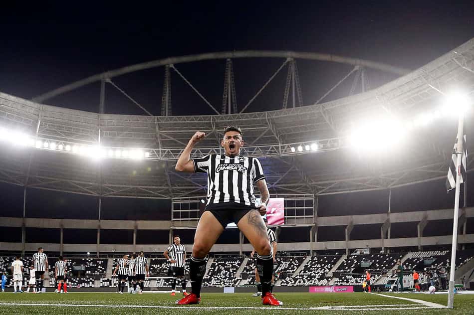 Tiquinho Soares comemora gol marcado pelo Botafogo contra a Chapecoense, pelo Brasileirão