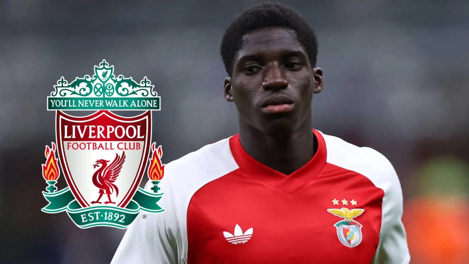 Benfica star Daniel Banjaqui with Liverpool badge