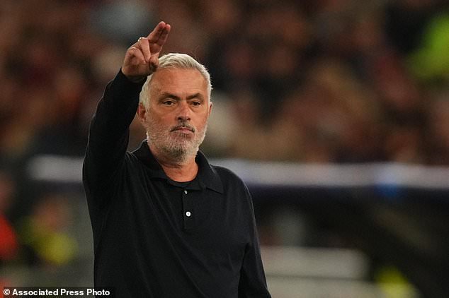 Real Madrid's head coach Jose Mourinho gestures during a Champions League opening phase soccer match between Roma and Real Madrid, in Rome, Wednesday, Oct.14, 2026. (AP Photo/Alessandra Tarantino)