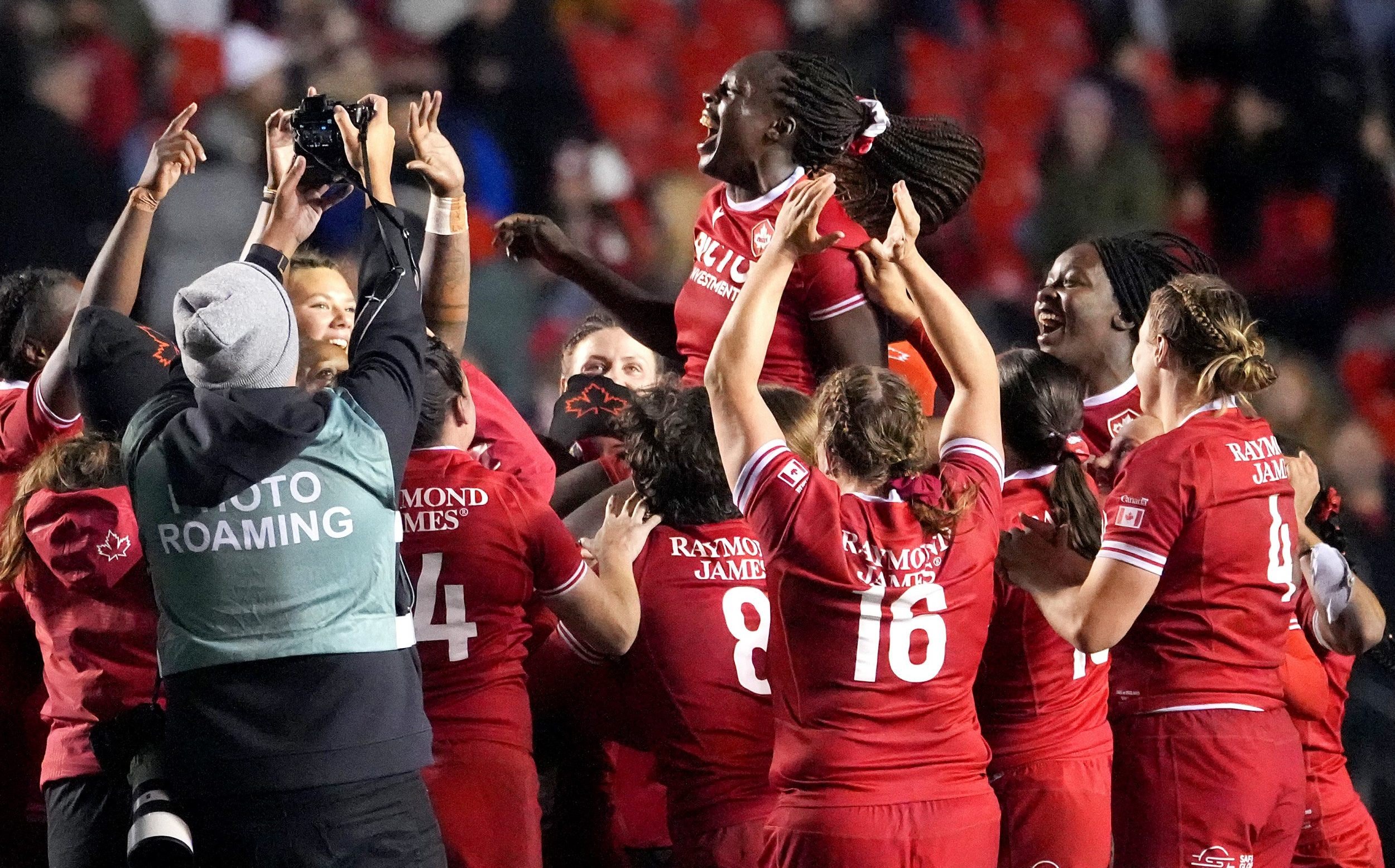 Julia Omokhuale at the centre of Canada's celebrations
