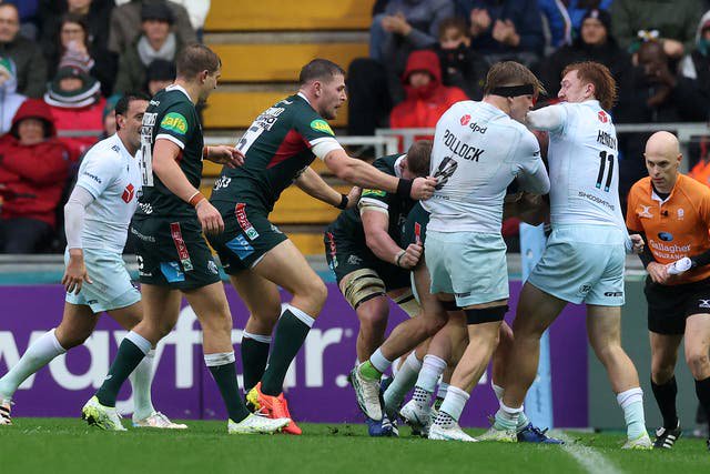 Northampton and Leicester's England stars were involved in a tussle in their derby clash