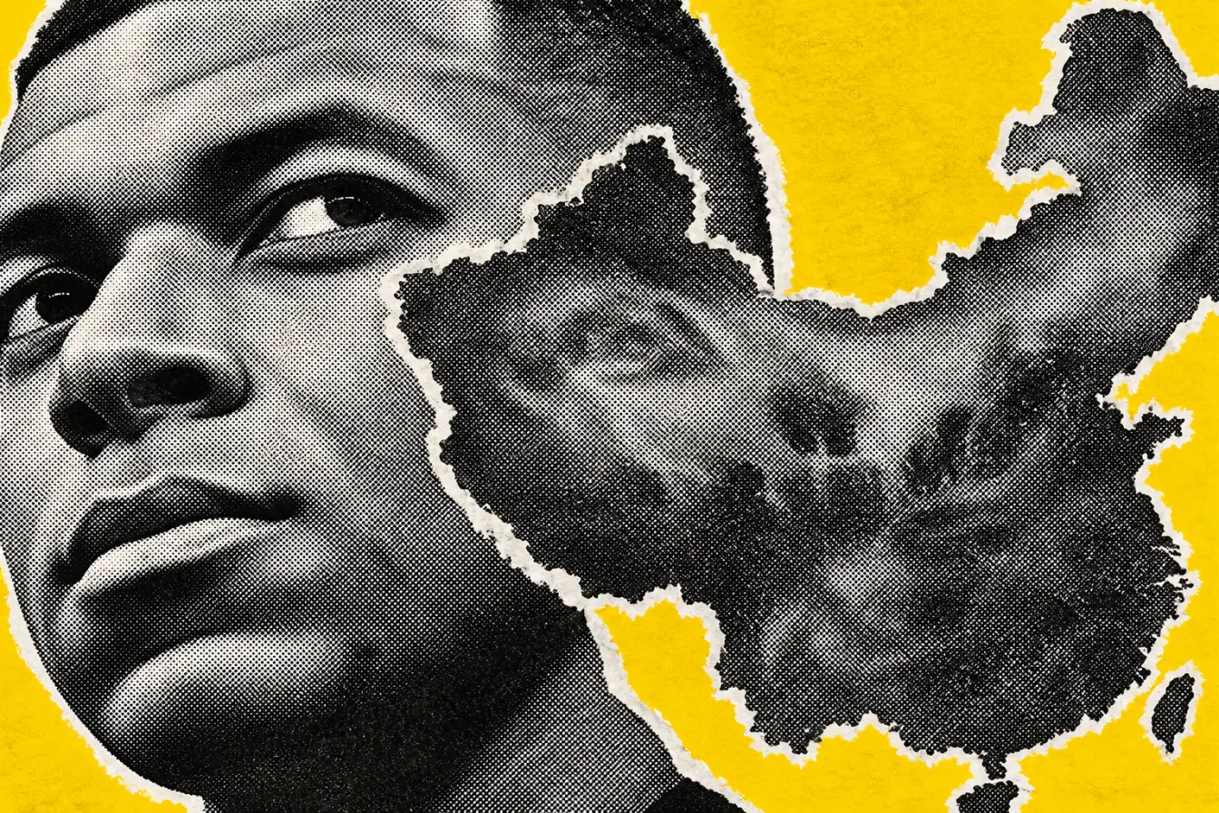 Le visage en noir et blanc tramé de Kylian Mbappé