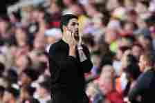 Mikel Arteta, Manager of Arsenal, looks dejected during the Premier League match between Arsenal FC and Everton FC at Emirates Stadium on May 19, 2...