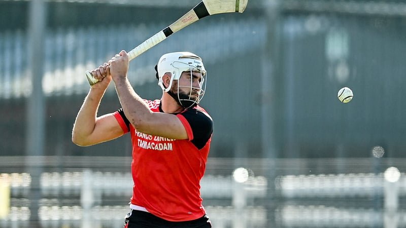 9 August 2020; Jason Flynn of Tommy Larkins takes a free during the Galway County Senior Hurling Championship Group 1 match between Tommy Larkins and Tynagh Abbey Duniry at Duggan Park in Ballinasloe, Galway. Photo by Ramsey Cardy/Sportsfile