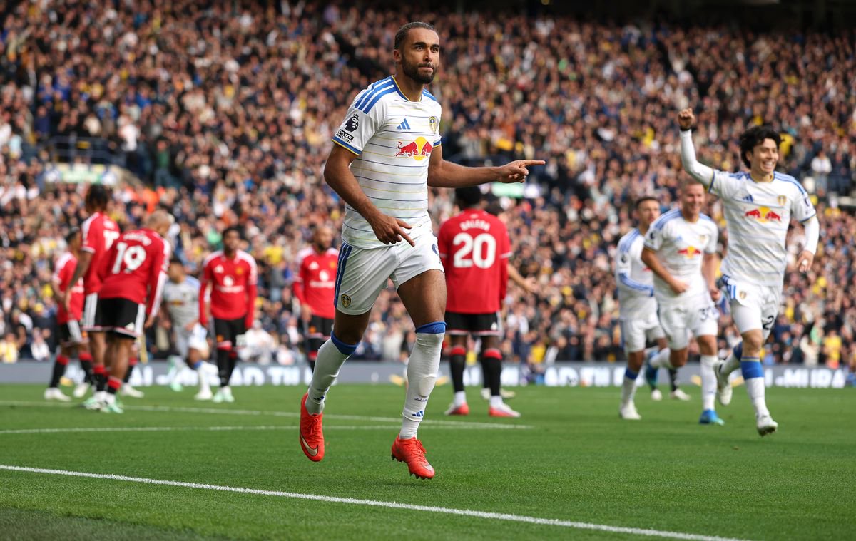 Dominic Calvert-Lewin celebrates after scoring the Leeds goal during the Premier League 2026/27 match between Leeds United and Manchester United at Elland Road. 