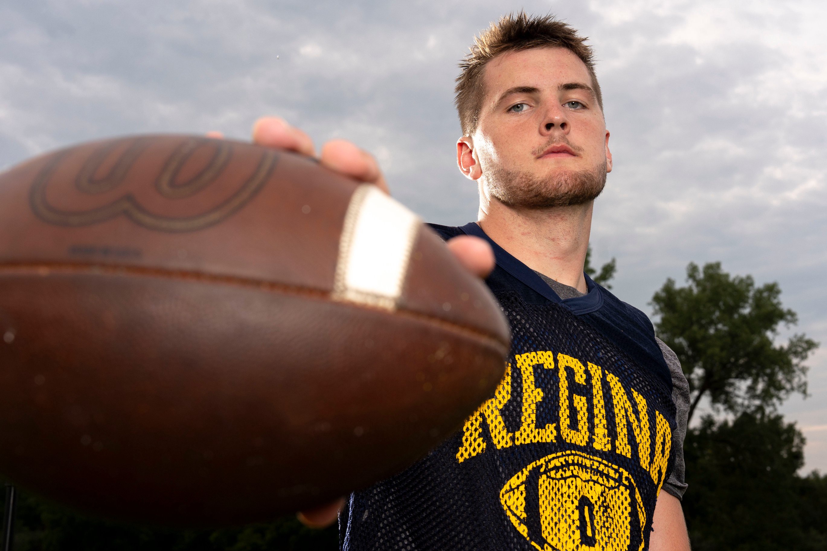 Iowa City Regina’s Tate Wallace poses for a portrait Aug. 19, 2026 at Regina catholic school in Iowa City, Iowa.