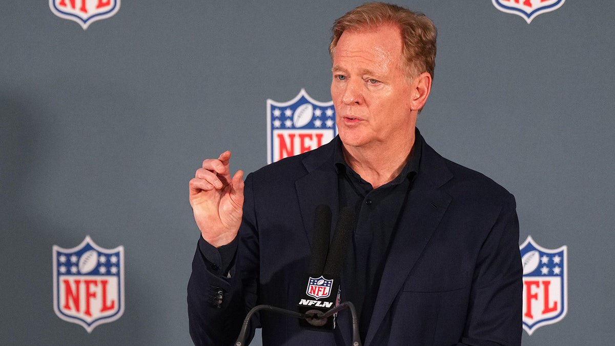 Roger Goodell addresses the media at the NFL Annual League Meeting at The Breakers on April 1, 2025.