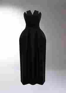 A black bustier pencil dress displayed on a mannequin