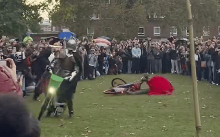 Hundreds watch Lime bike jousting tournament in East London