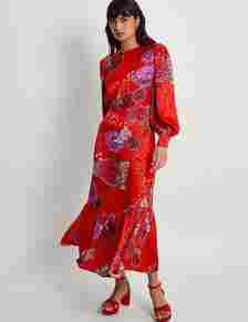 A striking red floral print tea dress by Monsoon (£130, marksandspencer.com)