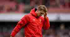Martin Odegaard of Arsenal  looks dejected following the Premier League match between Arsenal FC and Aston Villa at Emirates Stadium on April 14, 2...
