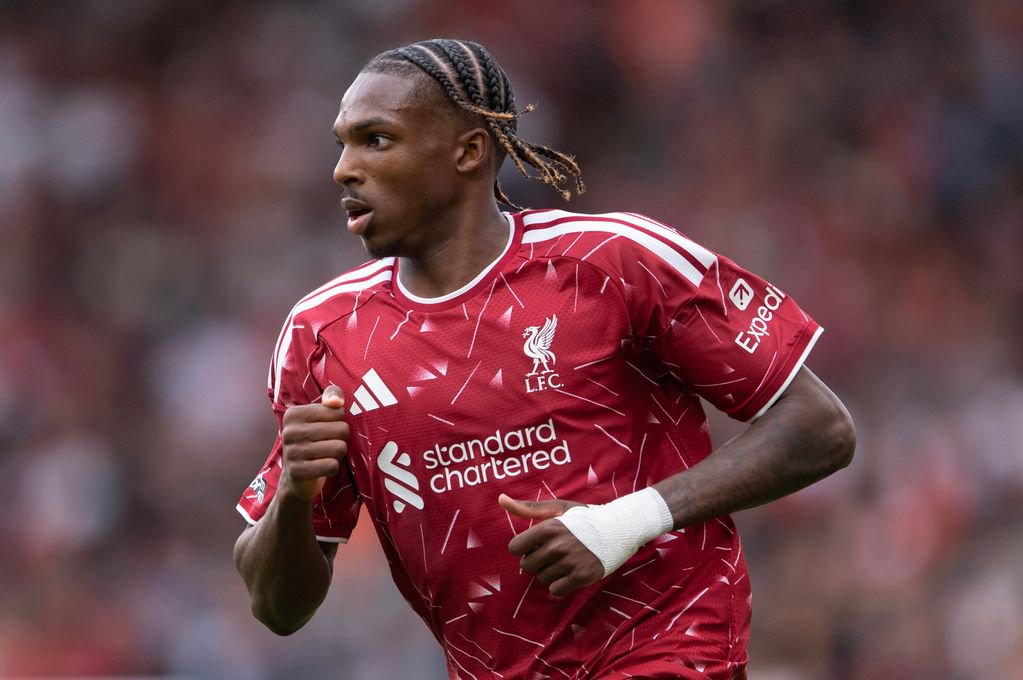 Jeremy Jacquet of Liverpool in action during the Premier League 2026/27 match between Liverpool FC and Fulham