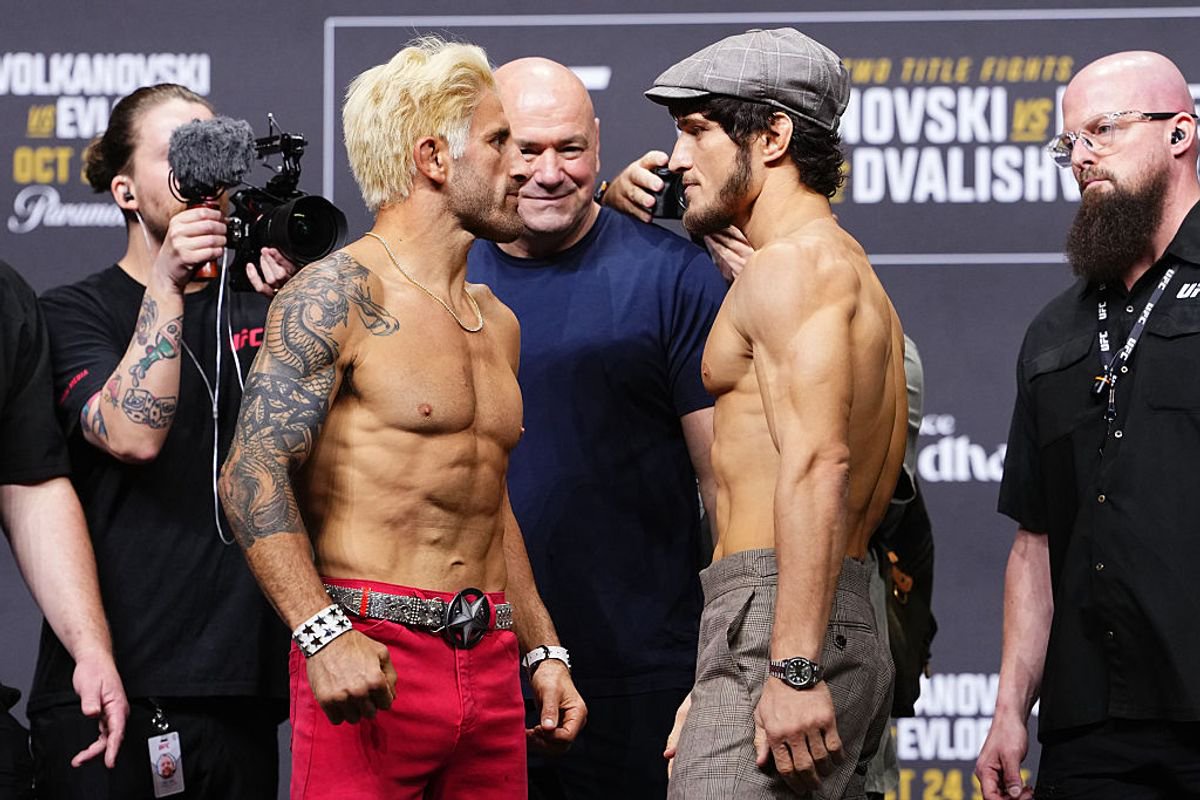 Alexander Volkanovski and Movsar Evloev face off ahead of their title fight