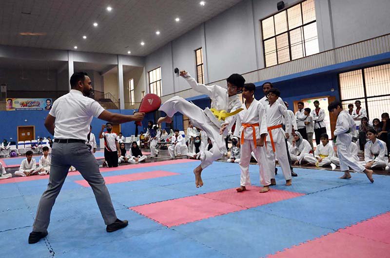 Taekwondo players in action during the Inter-District Karate and Taekwondo Championship organized by the Divisional Sports Office.