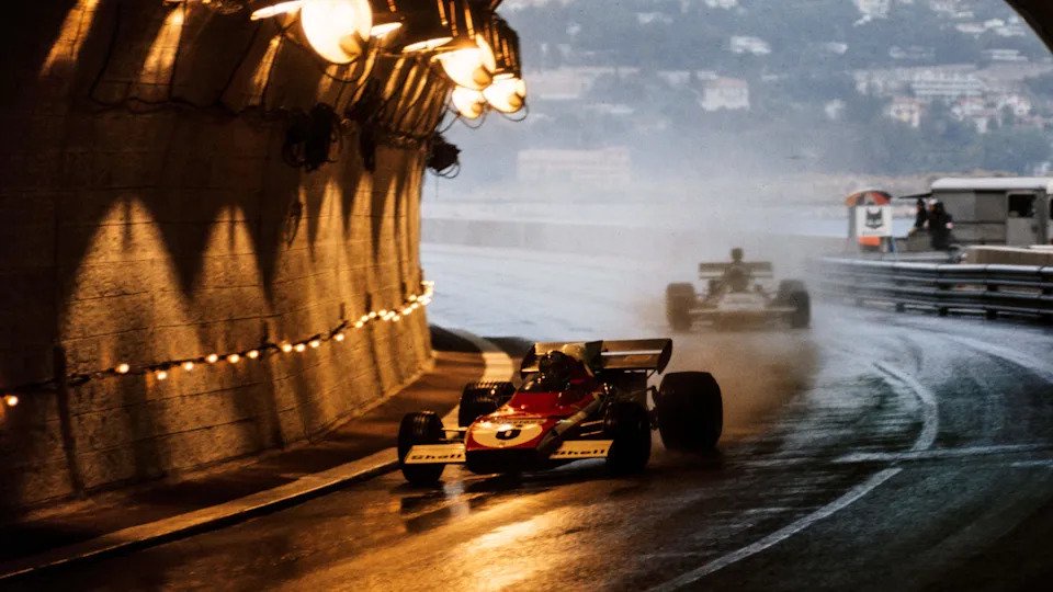 Ferrari's Jacky Ickx drives into the tunnel in 1972
