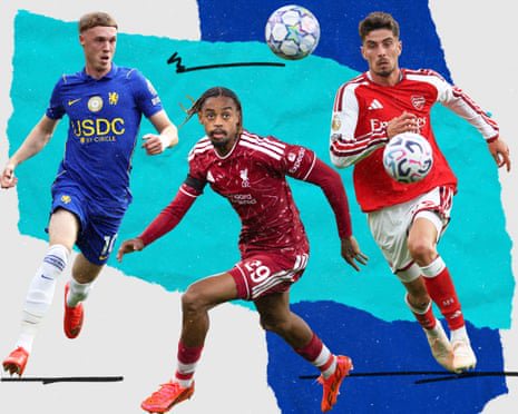 Chelsea's Cole Palmer, Liverpool's Bradley Barcola, Arsenal's Kai Havertz.