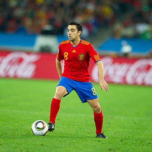 Xavi Hernández - DURBAN, SOUTH AFRICA - JULY 07: Xavi Hernandez of Spain in action during the World Cup Semi Final match between Spain (1) and Germany (0) at the Durban Stadium on July 7, 2010 in Durban, South Africa (Photo by Simon Bruty/Anychance/Getty Images)