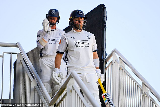 Hampshire batsmen Joe Weatherley and Nick Gubbins walk out against Essex in their season opener earlier this month