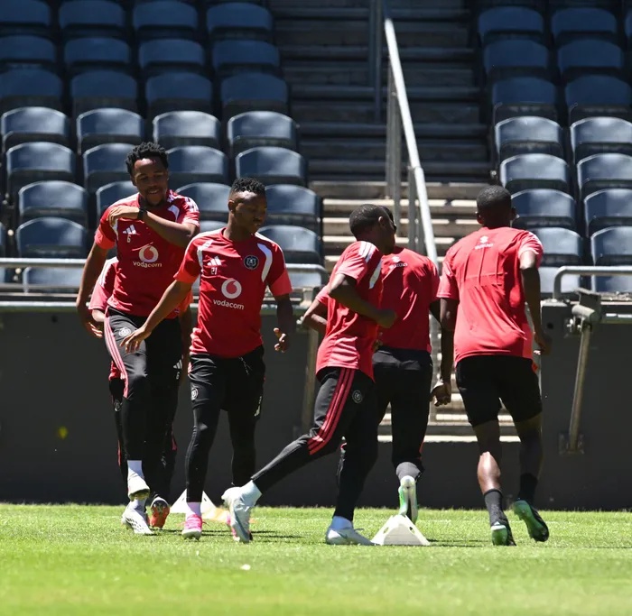 Orlando Pirates players in training as they look to conquer a tight week with Carling Knockout last 16 match on Tuesday ahead of the Soweto derby on Saturday. 