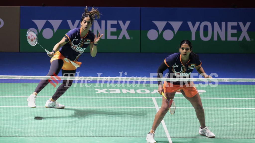 FILE: Treesa Jolly and Gayatri Gopichand in action. (Express Photo | Abhinav Saha)