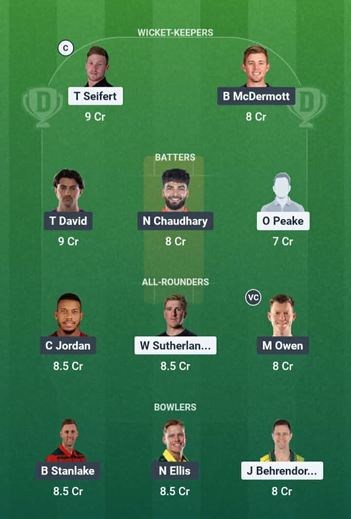 Screenshot from Dream11 app. Possible XIs, Fantasy Cricket Tips, Geelong Pitch Report & Dream11 Prediction for the 8th Match of BBL 2025/26: REN vs HUR Today.