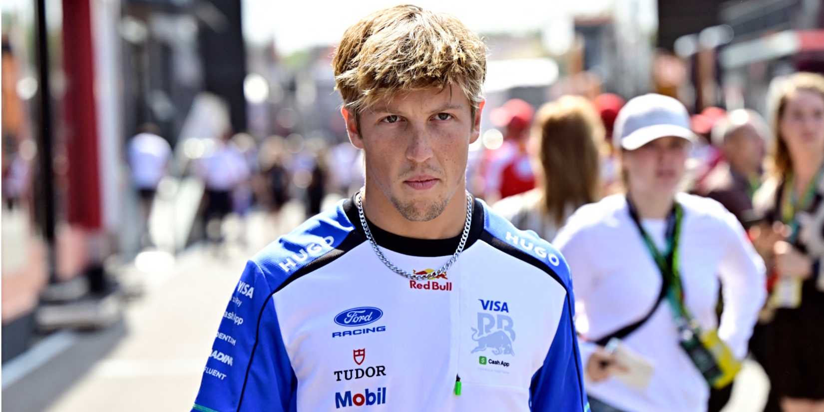 Liam Lawson arrives ahead of the race in Hungary