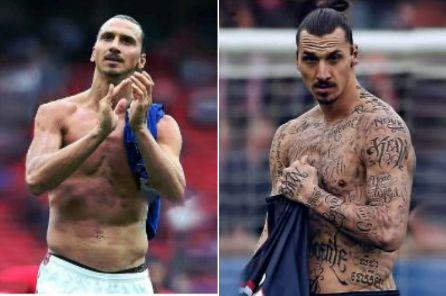 Ibrahimovic before and after getting a tattoo 