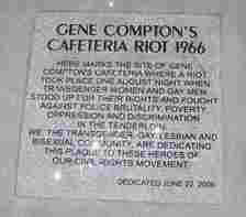 A plaque dedicated to Gene Compton's Cafeteria Riot 1966
