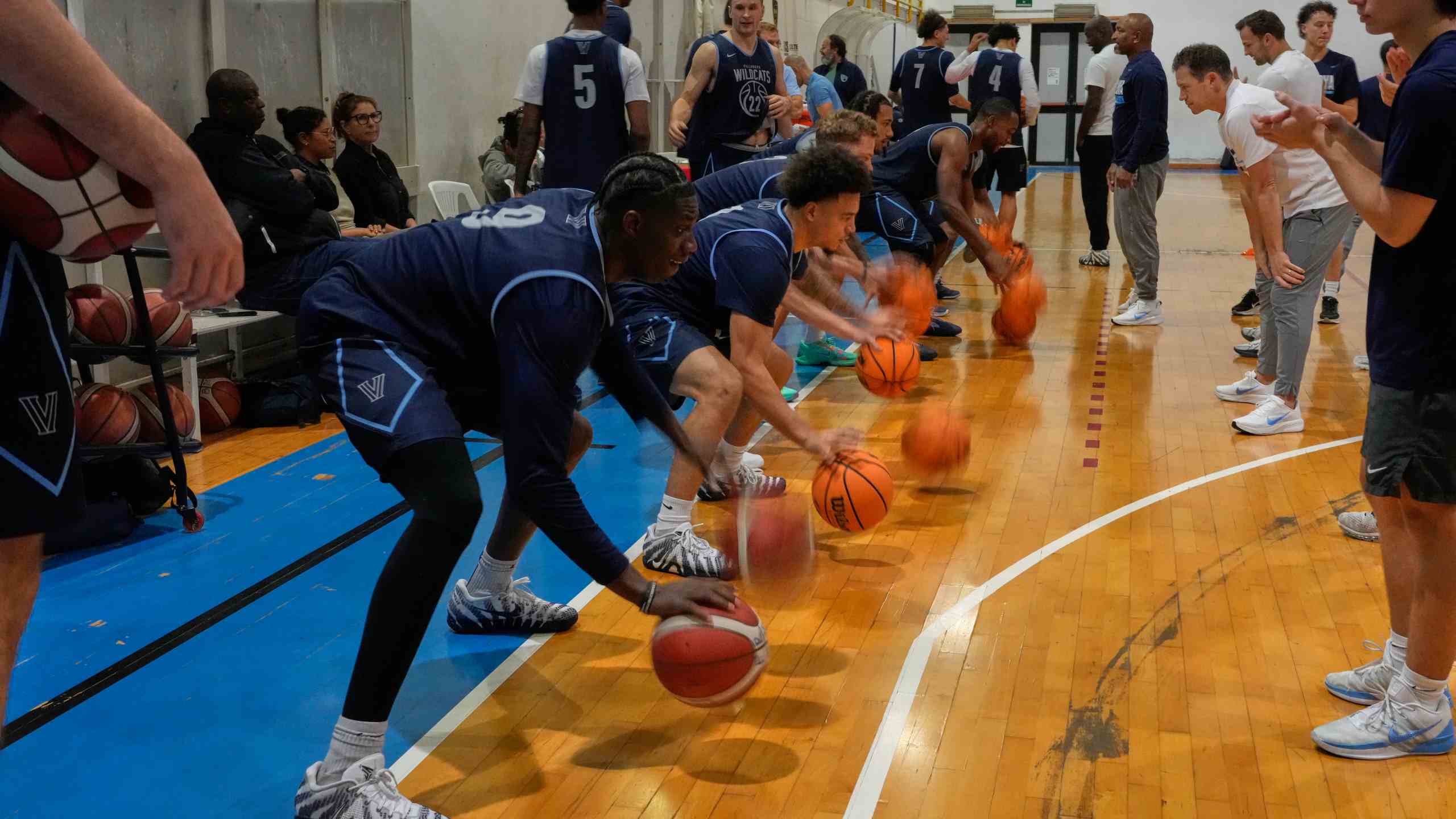 The Villanova men's basketball team takes part in a training session in Rome, Thursday, Oct. 29, 2026. (AP Photo/Gregorio Borgia)
