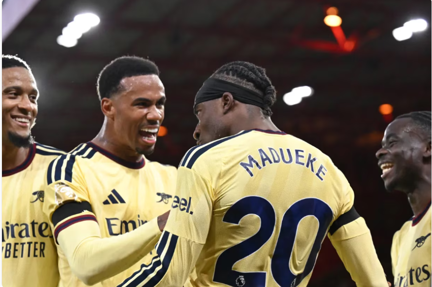 Noni Madueke and gabriel celebrating against Nottingham Forest. PHOTO/https://www.arsenal.com/