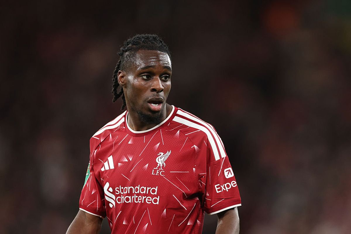 LIVERPOOL, ENGLAND - SEPTEMBER 15: Jeremie Frimpong of Liverpool during the Carabao Cup Third Round match between Liverpool and Tottenham Hotspur at Anfield on September 15, 2026 in Liverpool, England. (Photo by Michael Regan/Getty Images)