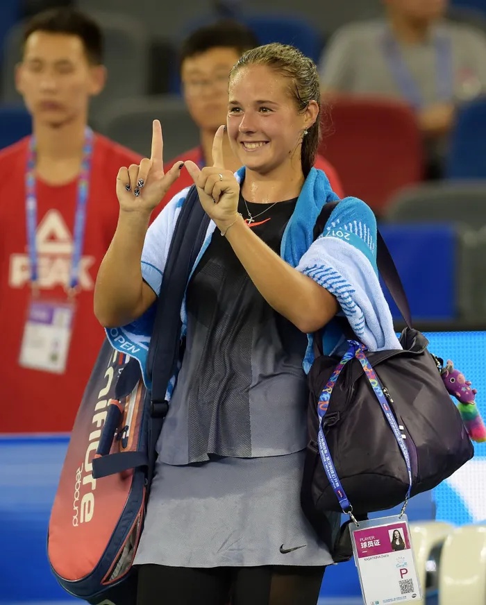 Daria Kasatkina can't hide her smile after beating Simona Halep. The Russia-born Kasatkina now plays for Australia.