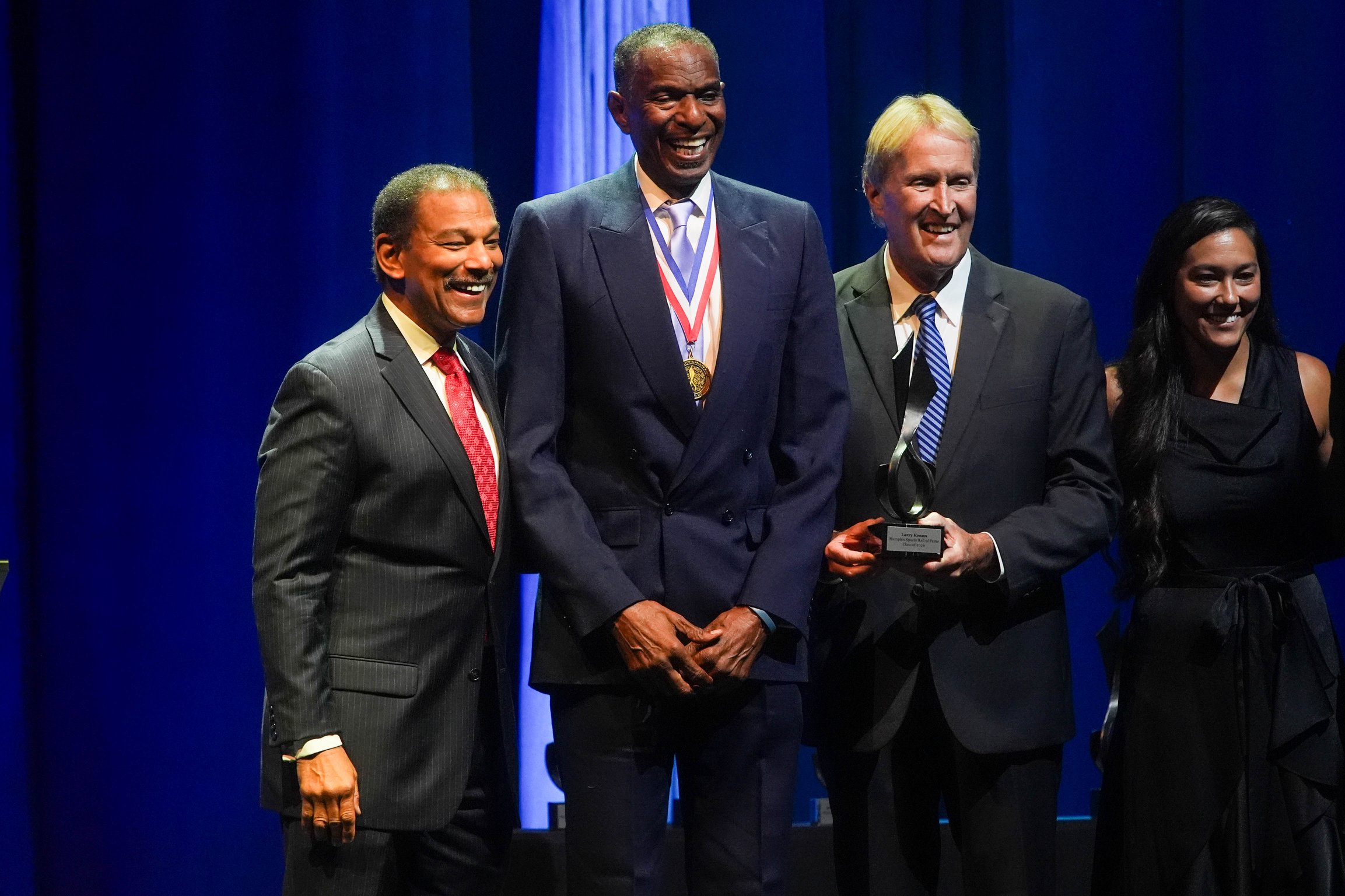Larry Kenon is inducted into the Memphis Sports Hall of Fame during the induction ceremony at the Renasant Convention Center on September 16, 2026.